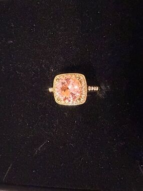 Ice Pink Halo Gold Tone Stainless Steel Ring.
